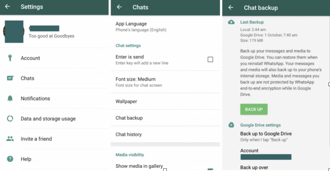 Configurazione e creazione di backup in WhatsApp